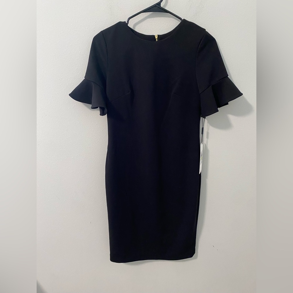 New Calvin Klein Chic Black Ruffle Sleeve Dress Size 4